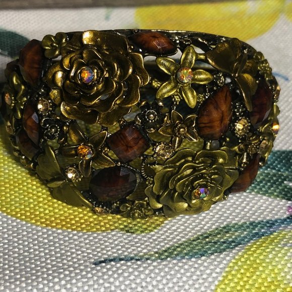 π Crystals and Flowers Wide Hinged Cuff Bracelet - Picture 3 of 5